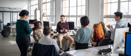 employees collaborating in an office